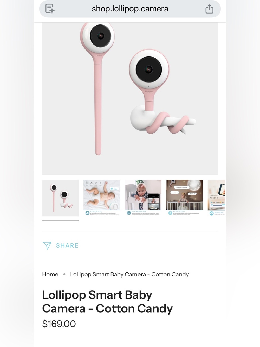 Lollipop Smart Baby Camera w/Two Shells: Cotton Candy Pink + Butter Yellow